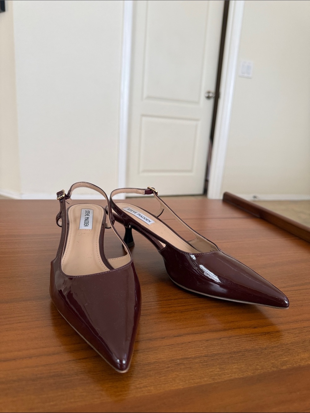 Steve Madden Burgundy Patent Pointed Slingback Heels